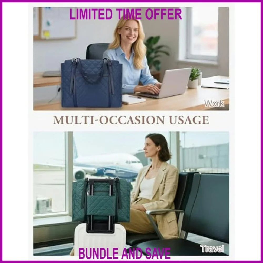 Quilted Puffer Laptop Tote Bag, 15.6+ Inch, Water-Resistant, Travel-Ready